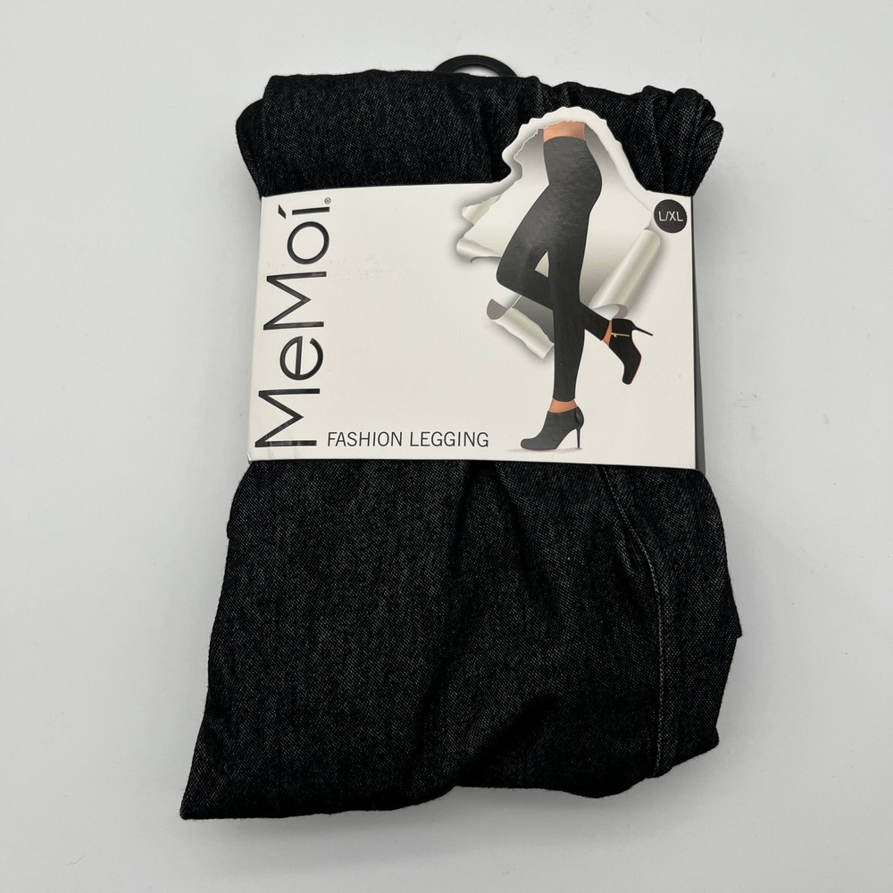 MeMoi Fashion Legging Womens L/XL‎ Black Simple Leggings Denim Look Stretch